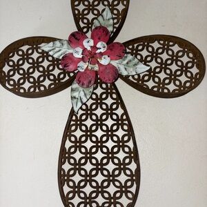 Brown and Red Floral Cross Wall Decor